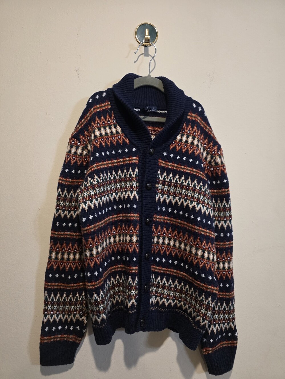 Janie and Jack Navy Multi Fair Isle Shawl Collar Cardigan Sweater Kids Size 14